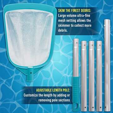 Professional 6 Foot Leaf Skimmer Net for Pool Cleaning