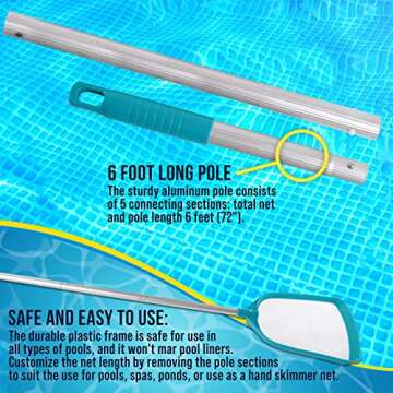 Professional 6 Foot Leaf Skimmer Net for Pool Cleaning