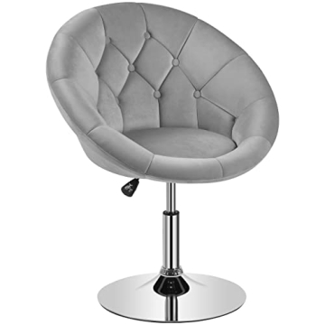 Yaheetech Living Room Vanity Chair Makeup Chair Velvet Round Tufted Back Swivel Accent Chair with Ch...