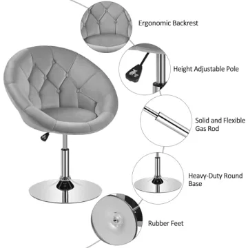 Yaheetech Tufted Velvet Vanity Chair Adjustable Swivel