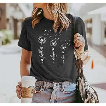 Dandelion Faith Hope Love T-Shirt for Women - Casual Tee