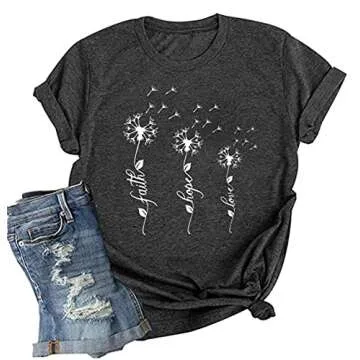 Dandelion Faith Hope Love T-Shirt for Women - Casual Tee