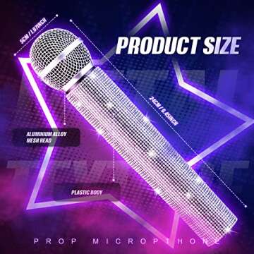 Threan 2 Pcs Fake Microphone Prop Sparkly Glitter Rhinestone Bedazzled Pretend Plastic Play Micropho...