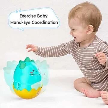 iPlay, iLearn Baby Dinosaur Wobble Toys, Infant Dino Roly-Poly 3-6-12 Month, Babies Tummy Time Fun, Sensory Development, Newborn Gift First Birthday Present 4 5 7 8 9 10 Month 1 Year Toddler Boy Girl