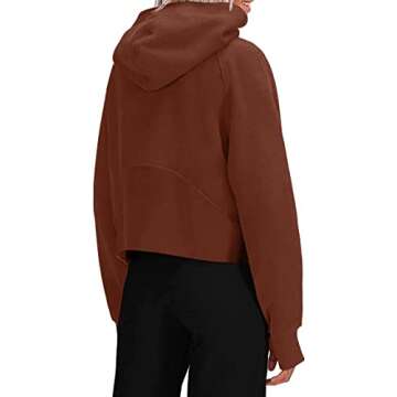 Womens Hooded Pullover Sweatshirts Half Zipper Crop Hoodie Fleece Lined Collar Zip Up Hoodies Cropped Long Sleeve Tops
