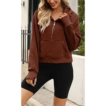 Comfy Womens Cropped Fleece Hoodie with Half Zip