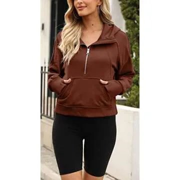 Comfy Womens Cropped Fleece Hoodie with Half Zip