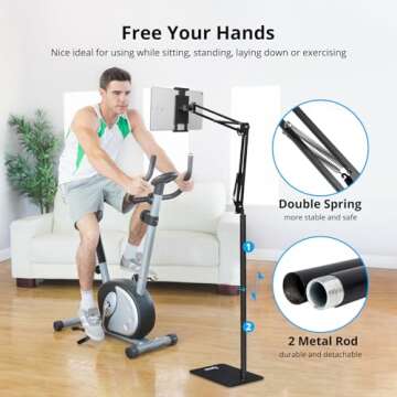 Spessn Adjustable Tablet Floor Stand Universal 360-degree Rotatable Metal Tablet Holder Phone Stand for iPad/iPhoneX/iPad Pro 4.5-12.9" Inch-Screen, Phone, Kindle(Black)