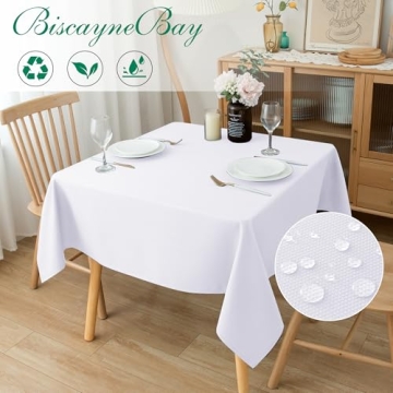 Biscaynebay Textured Fabric Square Tablecloths 90x90 Inches, White Water Resistant Card Table Cloth ...