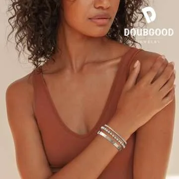 doubgood Silver Bracelets for Women Stackable Silver Bangles Friendship Beaded Bracelets Jewelry Set...