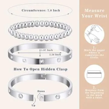 doubgood Silver Bracelets for Women Stackable Silver Bangles Friendship Beaded Bracelets Jewelry Set for Mother's Day Gifts Valentine Wedding Birthday 7.0INCH