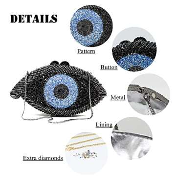 Chaliwini Black Evil Eye Clutch for Women Evening Bags