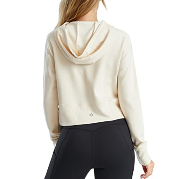 Women's Cropped Hoodie Workout Casual Long Sleeve Beige