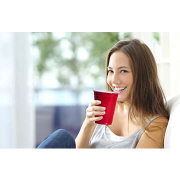 Red Cups - Party Cups - Disposable Plastic Cups [16 oz - 100 Pack] Fun & Durable Party Cups for Drinking & Playing - Bulk Case of 100 Cups, By Stack Man