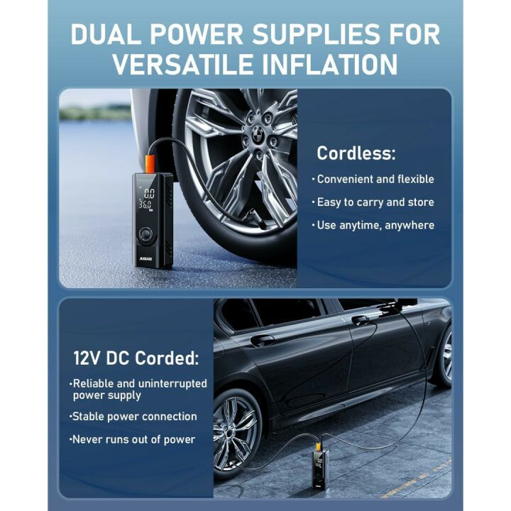 150PSI Portable Tire Inflator - Dual Power Air Pump