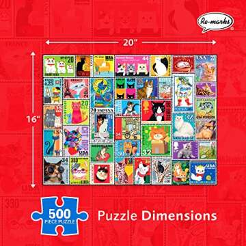 Re-marks Cat Postage-Stamp Collage Puzzle, 500-Piece Puzzle for All Ages