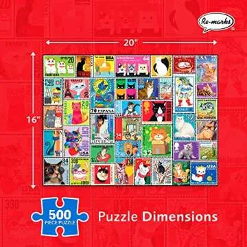 Re-marks Cat Postage-Stamp Collage Puzzle, 500-Piece Puzzle for All Ages
