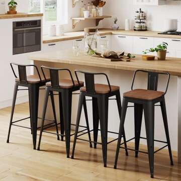 HAOBO Home 26" Low Back Metal Counter Stool Set of 4 - Durable, Modern Design