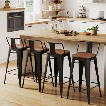 HAOBO Home 26" Low Back Metal Counter Stool Set of 4 - Durable, Modern Design