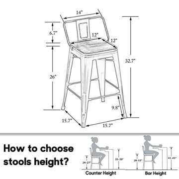 HAOBO 26" Low Back Metal Counter Stool Set of 4