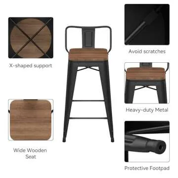 HAOBO 26" Low Back Metal Counter Stool Set of 4