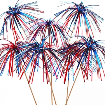 200 Pieces 4.7 Inch 4th of July Cupcake Toppers Firework Cocktail Picks Patriotic Foil Frill Toothpi...