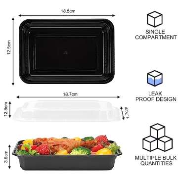 Moretoes 50 Pack Take Out Containers with Lids, Meal Prep Containers Reusable 16Oz, Disposable Food ...