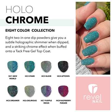 Revel Nail Dip Powder - Chrome Glitter Dip Powder for Nails, Chip Resistant Dip Nail Powder with Vit...