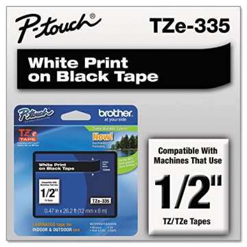 Brother Genuine P-touch TZE-335 Label Tape, 1/2" (0.47") Standard Laminated P-touch Tape, White on b...
