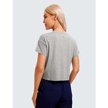 CRZ YOGA Women's Pima Cotton Workout Short Sleeve Shirts Loose Athletic Crop Tops Gym Casual Cropped...