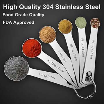 Stainless Steel Measuring Spoons, Measuring Spoon Set of 6 Pieces for Measuring Dry and Liquid Ingredients, Baking Cooking Spoons Set