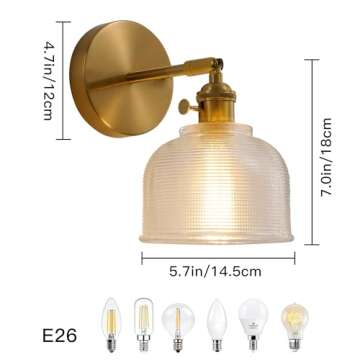 Uplantin Modern Gold Wall Sconce Fixture,Modern Vanity Lights with Clear Glass Shade for Mirror, Kitchen, Living Room, Gallery, Hallway, E26 Base, Golden (Bulbs Not Included) (GOLD-1PC)