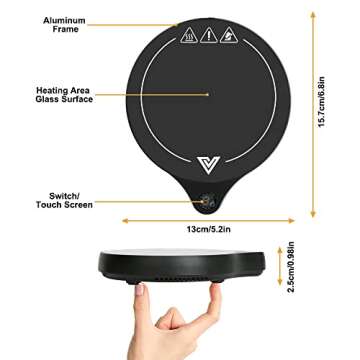 welltop Coffee Mug Warmer, Electric Beverage Warmer with Five Temperature Settings (Up to 212℉/100℃), Coffee Warmer Plate for Cocoa Tea Water Milk with Auto Shut Off, Office/Home Use, Blackk (No Mug)