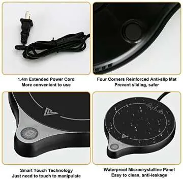 welltop Coffee Mug Warmer, Electric Beverage Warmer with Five Temperature Settings (Up to 212℉/100℃), Coffee Warmer Plate for Cocoa Tea Water Milk with Auto Shut Off, Office/Home Use, Blackk (No Mug)