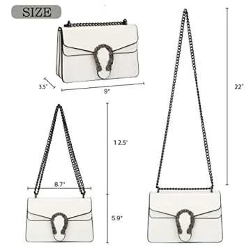 GLOD JORLEE Women's Stylish Chain Strap Crossbody Shoulder Bags - Classic Stone Crocodile Pattern Leather Square Flap Handbag (White)