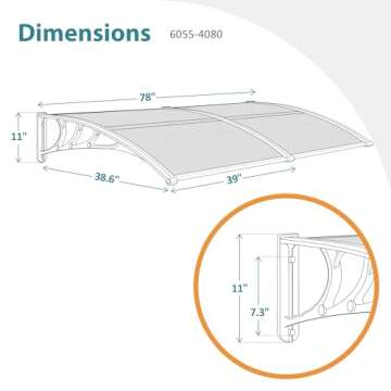 Mcombo 40"X80" Polycarbonate Window Awning for Patios