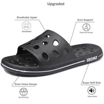 FINLEOO Shower Shoes Men, Shower Sandal Slippers with Drainage Holes Quick Drying Bathroom Slippers ...