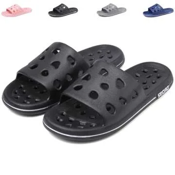 FINLEOO Shower Shoes Men, Shower Sandal Slippers with Drainage Holes Quick Drying Bathroom Slippers Gym Slippers Soft Sole Open Toe House Slippers for Men and Women,14black,40.41