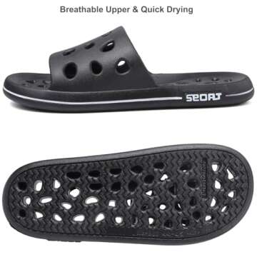 FINLEOO Shower Shoes Men, Shower Sandal Slippers with Drainage Holes Quick Drying Bathroom Slippers Gym Slippers Soft Sole Open Toe House Slippers for Men and Women,14black,40.41