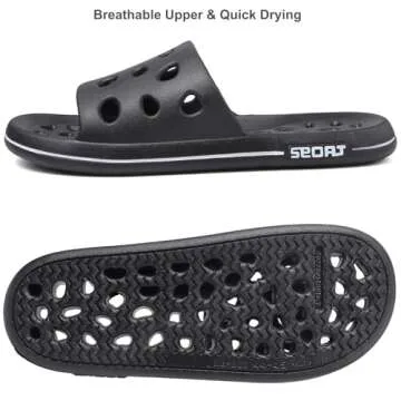 FINLEOO Shower Shoes Men, Shower Sandal Slippers with Drainage Holes Quick Drying Bathroom Slippers Gym Slippers Soft Sole Open Toe House Slippers for Men and Women,14black,40.41