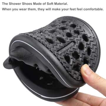 FINLEOO Shower Shoes Men, Shower Sandal Slippers with Drainage Holes Quick Drying Bathroom Slippers Gym Slippers Soft Sole Open Toe House Slippers for Men and Women,14black,40.41