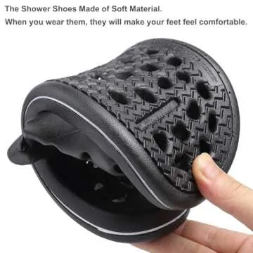 FINLEOO Shower Shoes Men, Shower Sandal Slippers with Drainage Holes Quick Drying Bathroom Slippers Gym Slippers Soft Sole Open Toe House Slippers for Men and Women,14black,40.41