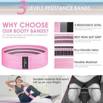 3 Levels Fabric Resistance Bands Set, Booty Bands for Working Out, Exercise Bands for Legs and Butt, Fitness Loop Bands for Women and Men, Non-Slip Stretch Bands (Black, Grey, Pink)