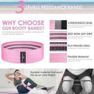 3 Levels Fabric Resistance Bands Set, Booty Bands for Working Out, Exercise Bands for Legs and Butt, Fitness Loop Bands for Women and Men, Non-Slip Stretch Bands (Black, Grey, Pink)