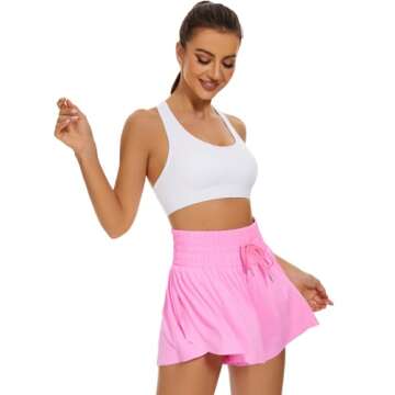 Heyielda High Waist Flowy Athletic Shorts for Women Butterfly Shorts High Rise Workout Gym Shorts（LightHotPink-M）