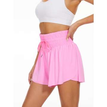 Heyielda High Waist Flowy Athletic Shorts for Women Butterfly Shorts High Rise Workout Gym Shorts（LightHotPink-M）