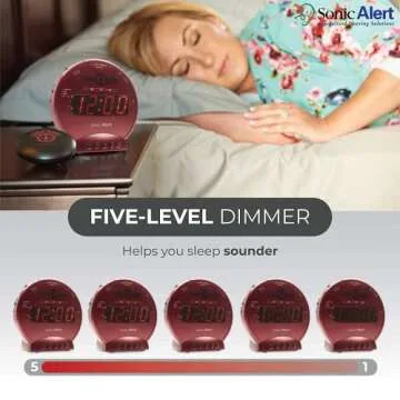 Sonic Alert Sonic Bomb Dual Alarm Clock with Bed Shaker, Red Vibrating Alarm Clock Heavy Sleepers, Battery Backup | Wake with a Shake