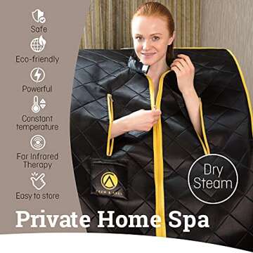 Crew & Axel Infrared Sauna Individual Home Spa - Indoor Portable Sauna Set Includes a Heating Foot Pad & Chair Obsidian Black Size Large (L 27.5” x W 33” x H 38”)