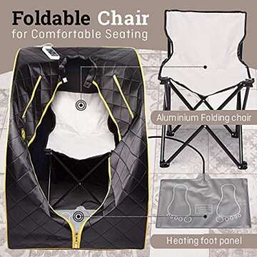 Crew & Axel Infrared Sauna Individual Home Spa - Indoor Portable Sauna Set Includes a Heating Foot Pad & Chair Obsidian Black Size Large (L 27.5” x W 33” x H 38”)