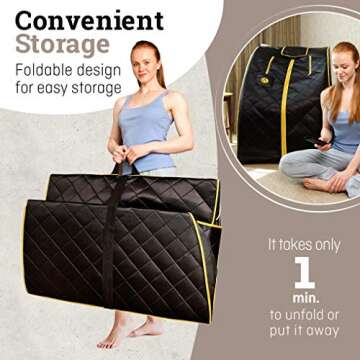 Crew & Axel Infrared Sauna Individual Home Spa - Indoor Portable Sauna Set Includes a Heating Foot Pad & Chair Obsidian Black Size Large (L 27.5” x W 33” x H 38”)